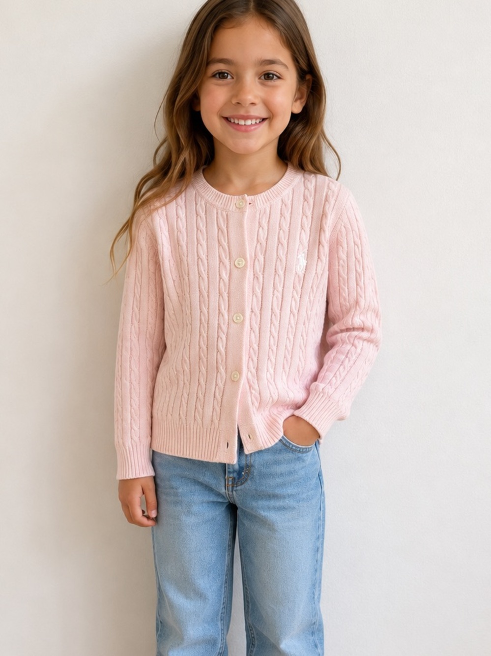 Polo Ralph Lauren Girls Pink Cable Knit Cardigan Size 6